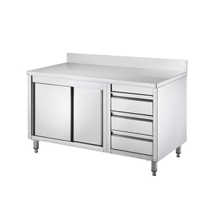 SS Sliding Doors Work Cupboard with Drawers And Back Splash