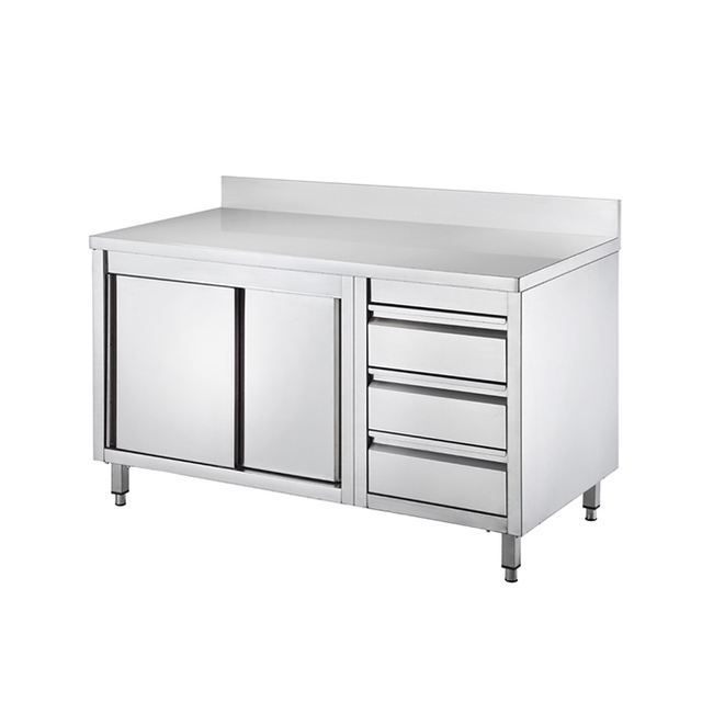 SS Sliding Doors Work Cupboard with Drawers And Back Splash