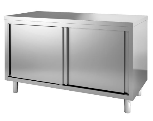 Stainless Steel Work Cabinet with Sliding Doors without Backsplash