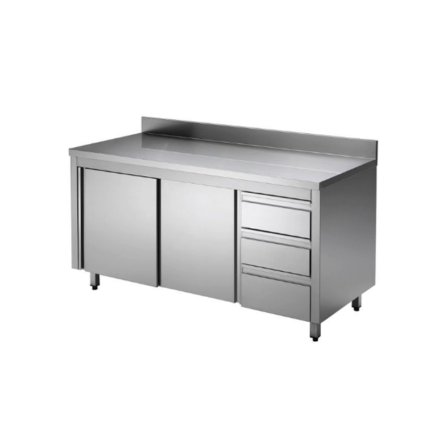 SS Sliding Doors Work Cupboard with Drawers And Back Splash