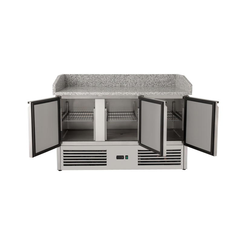 Commercial 3 Door Countertop Marble Salad Pizza Prep Table Refrigerator