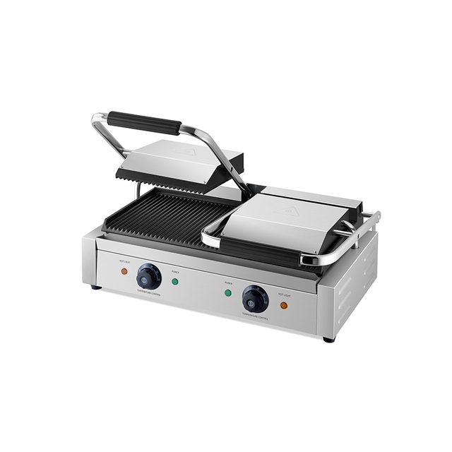 Double Contact Grill Heavy Duty Cast Iron Ribbed Plates