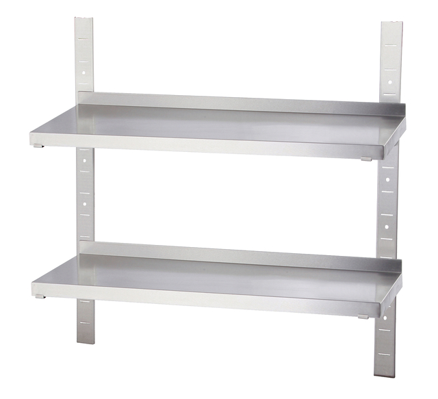 2-tier Stainless Steel Wall Shelf Used in Commercial Kitchen