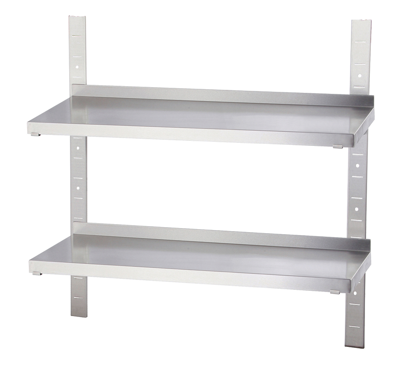 2-tier Stainless Steel Wall Shelf Used in Commercial Kitchen