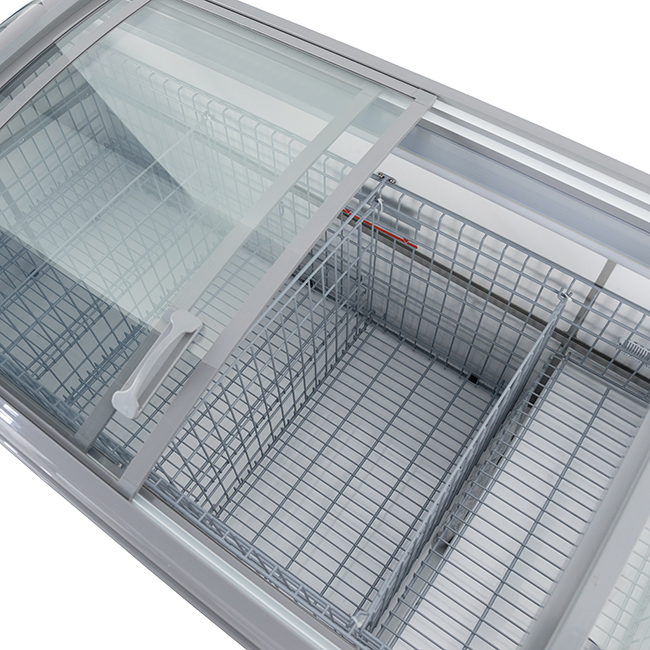 Commercial Chest Freezer Glass Lids Large Capacity with Wire Baskets