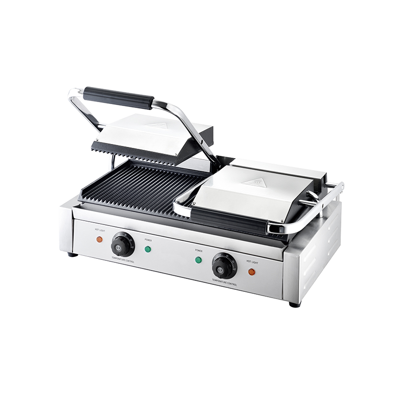 Double Contact Grill Heavy Duty Cast Iron Ribbed Plates