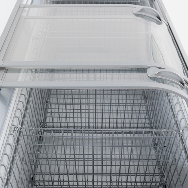 Combined Island Freezer Curved Glass Top With Sliding Lids