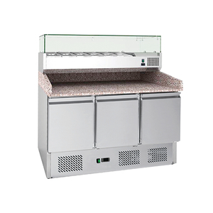 Commercial 3 Door Countertop Marble Salad Pizza Prep Table Refrigerator