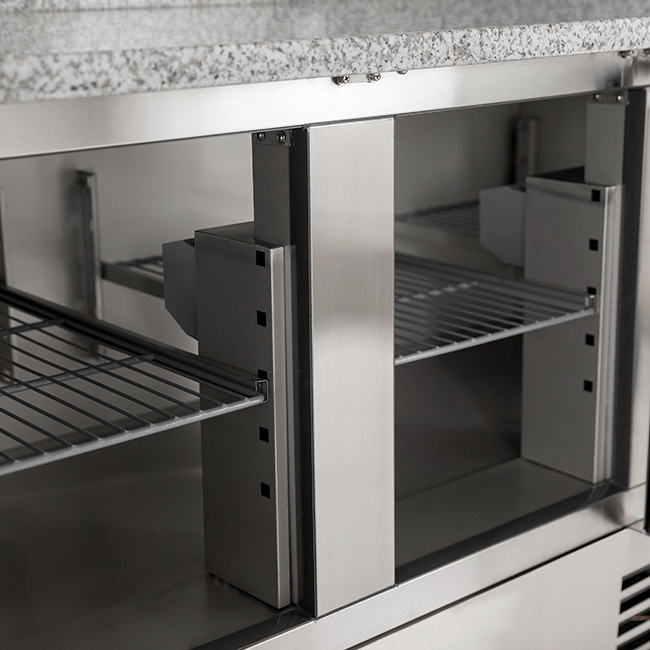Commercial 3 Door Countertop Marble Salad Pizza Prep Table Refrigerator