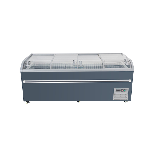 Combined Island Freezer Curved Glass Top With Sliding Lids