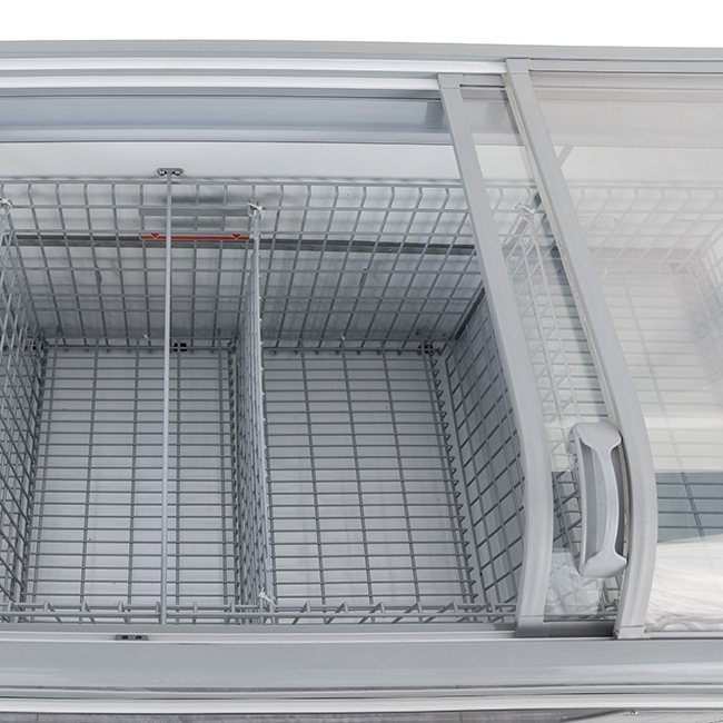 Combined Island Freezer Curved Glass Top With Sliding Lids