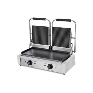 Double Contact Grill with Ribbed Top Flat Bottom Plate