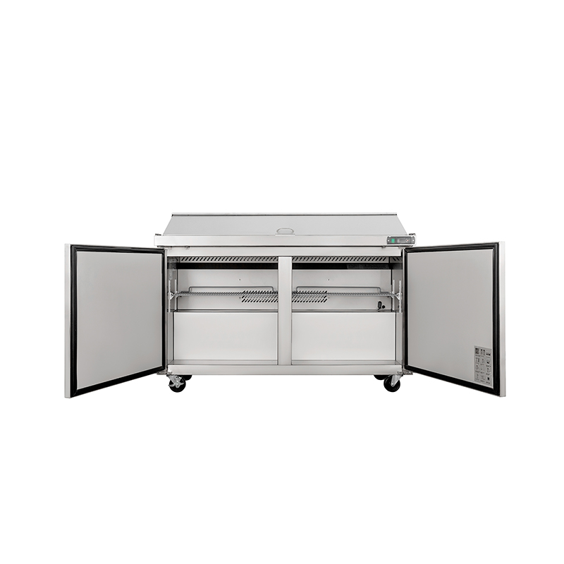 Commercial Salad Prep Table with Two Solid Door Refrigerated Base