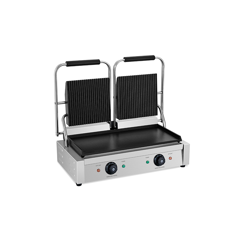 Double Contact Grill with Ribbed Top Flat Bottom Plate