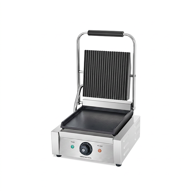 Single Head Contact Grill Top Ribbed Grooved Plate Bottom Flat Plate