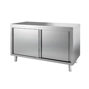 Stainless Steel Work Cabinet with Sliding Doors without Backsplash