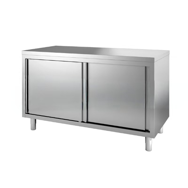 Stainless Steel Work Cabinet with Sliding Doors without Backsplash