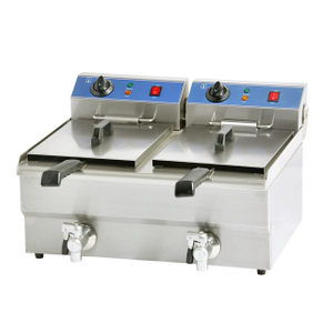 8L Twin Basket Stainless Steel Deep Fryer with Drain Tap