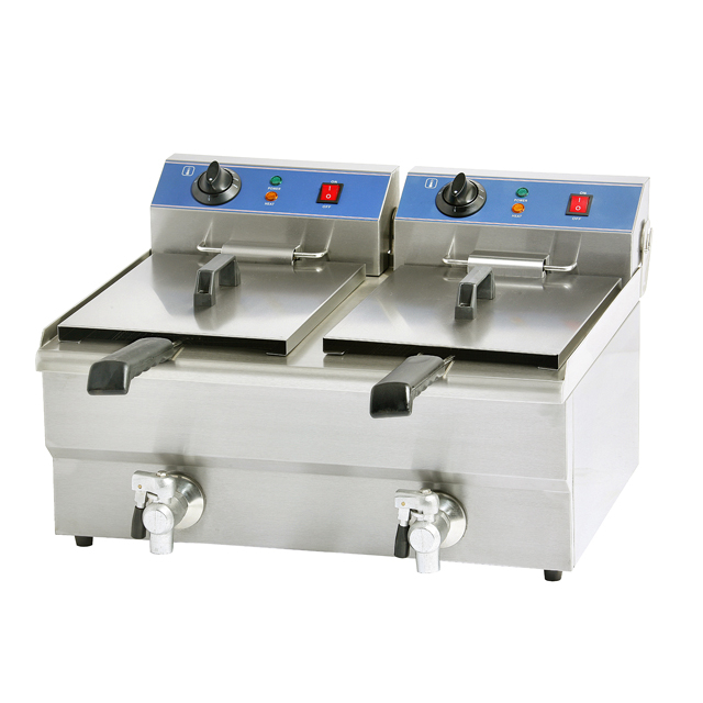 8L Twin Basket Stainless Steel Deep Fryer with Drain Tap