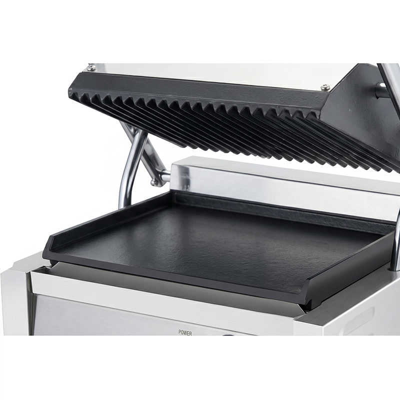 Single Head Contact Grill Top Ribbed Grooved Plate Bottom Flat Plate