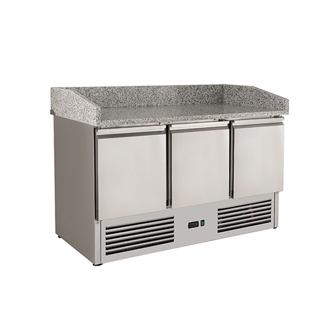 Commercial 3 Door Countertop Marble Salad Pizza Prep Table Refrigerator