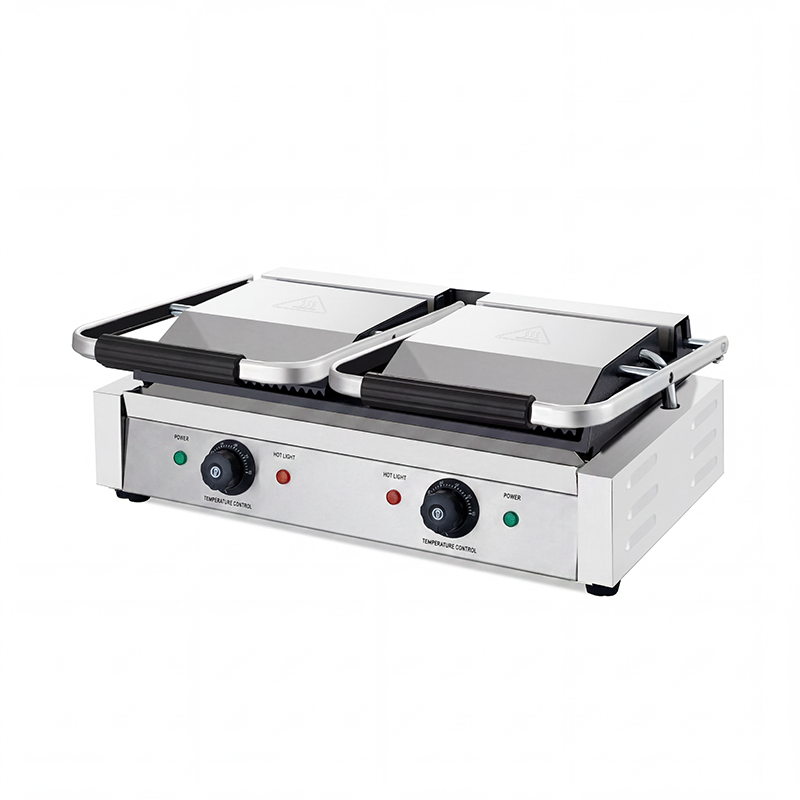 Double Contact Grill with Ribbed Top Flat Bottom Plate