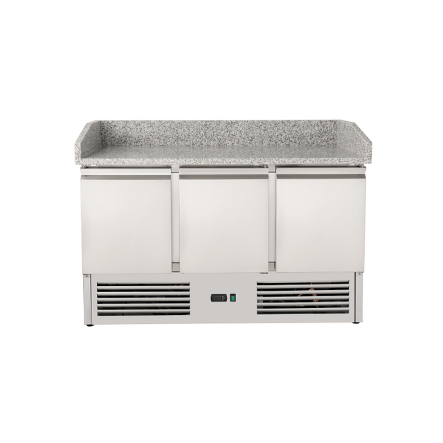 Commercial 3 Door Countertop Marble Salad Pizza Prep Table Refrigerator