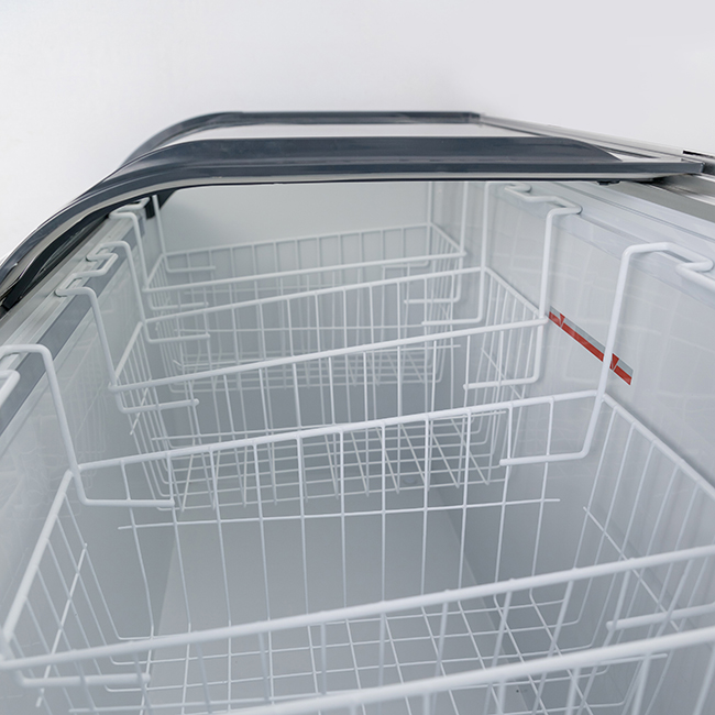 Curved Sliding Glass Lid Chest Freezer Commercial Display