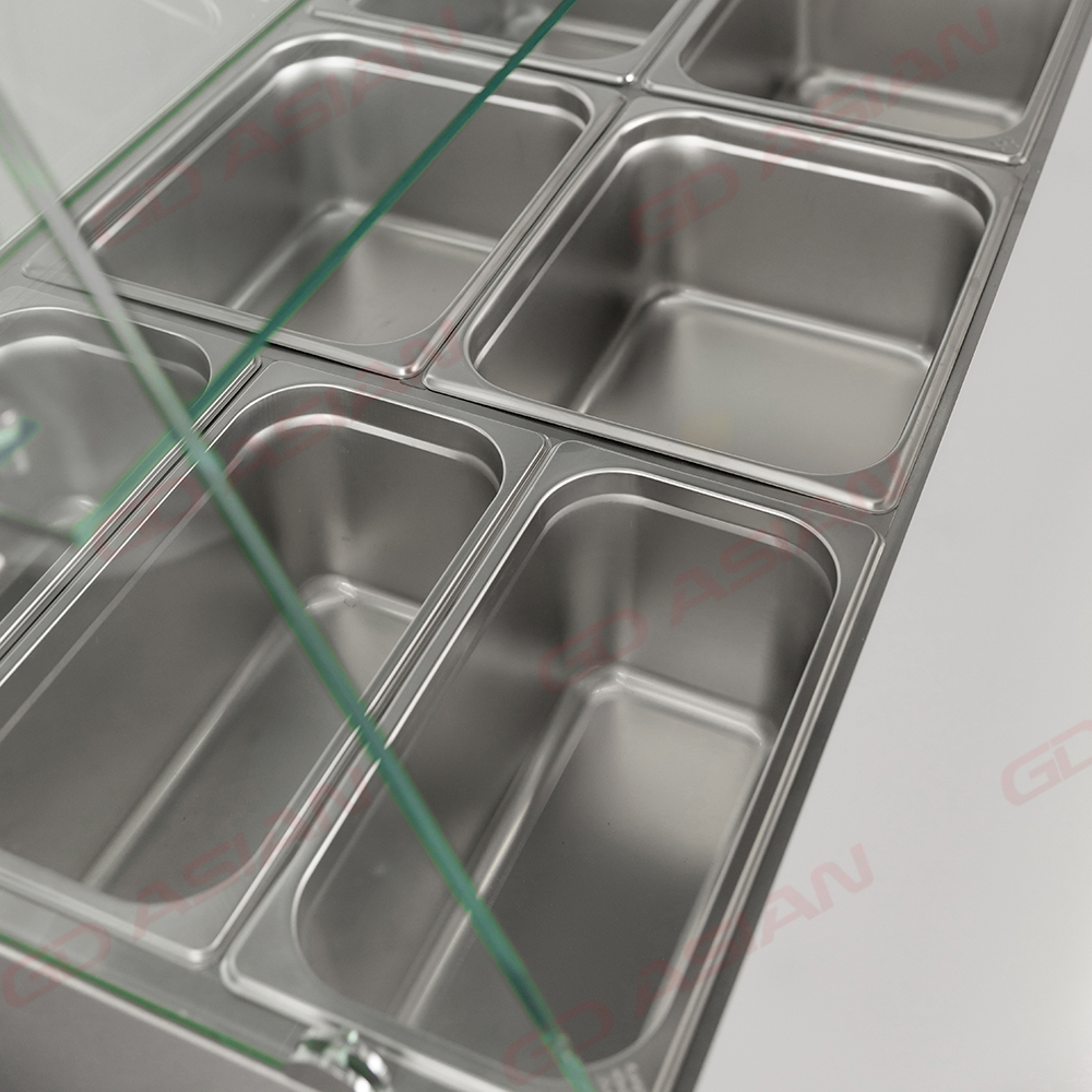 Double Door Stainless Steel Saladette with Glass Cover and Shelf