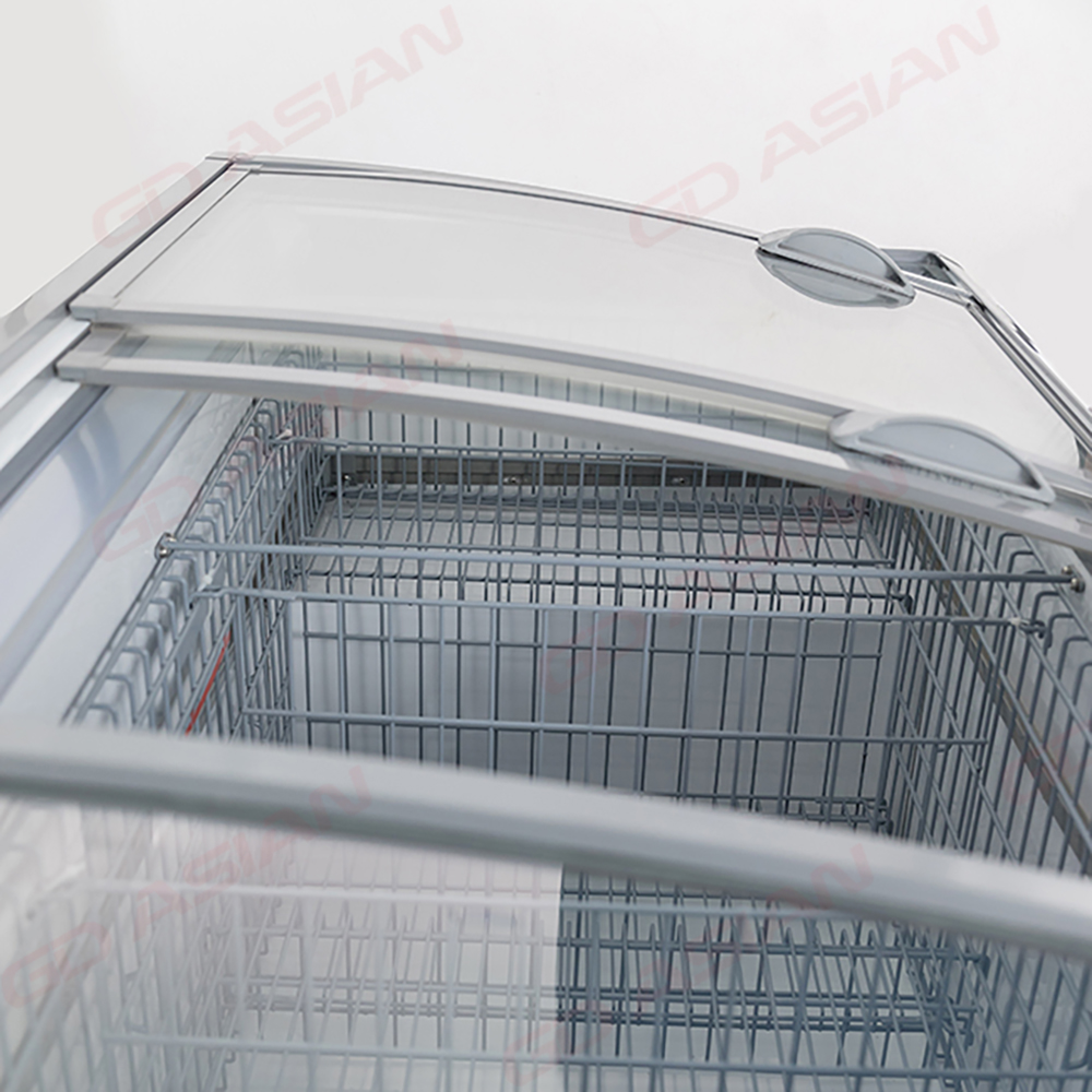Commercial Chest Freezer Glass Lids Large Capacity with Wire Baskets