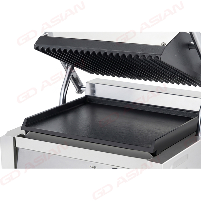 Single Head Contact Grill Top Ribbed Grooved Plate Bottom Flat Plate