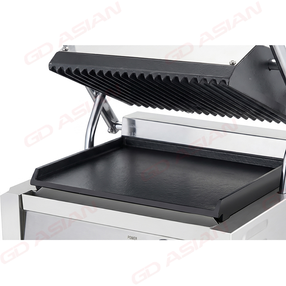 Single Head Contact Grill Top Ribbed Grooved Plate Bottom Flat Plate