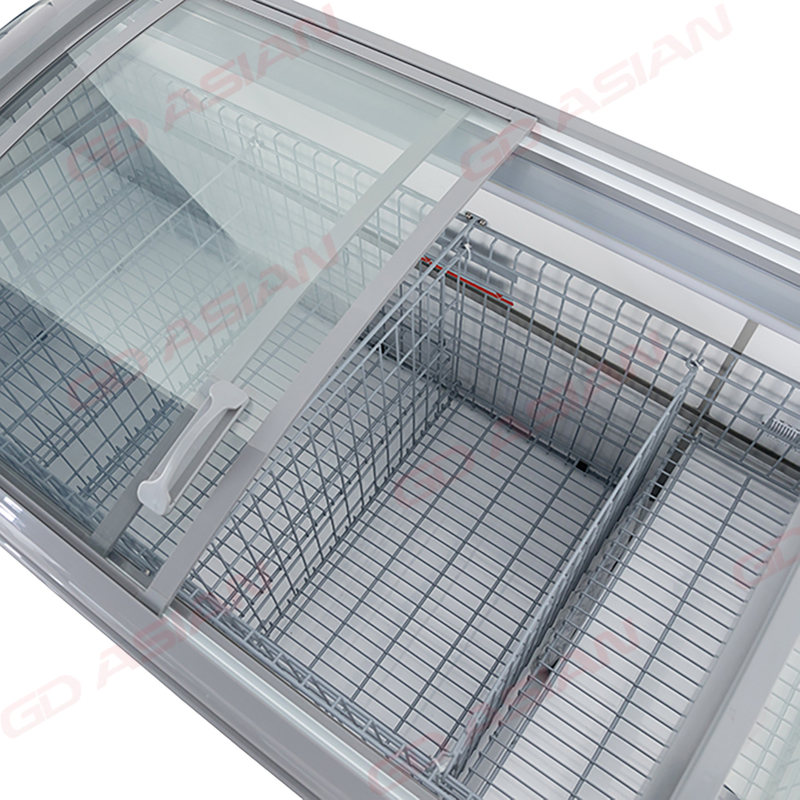Commercial Chest Freezer Glass Lids Large Capacity with Wire Baskets