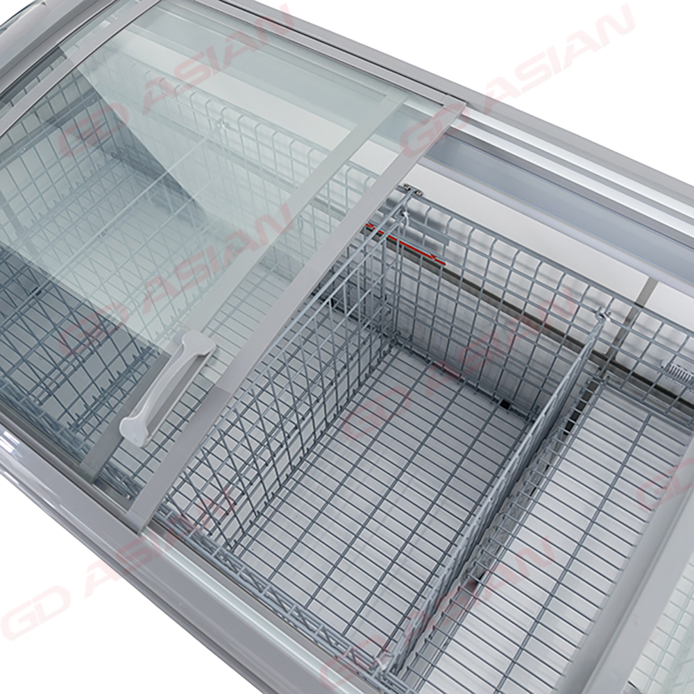 Commercial Chest Freezer Glass Lids Large Capacity with Wire Baskets