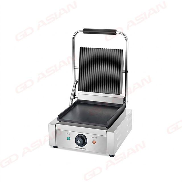 Single Head Contact Grill Top Ribbed Grooved Plate Bottom Flat Plate