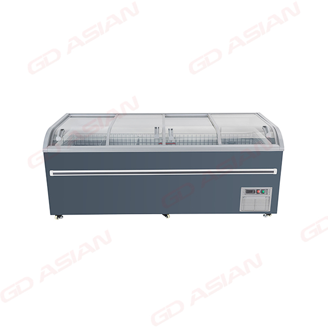 Combined Island Freezer Curved Glass Top With Sliding Lids