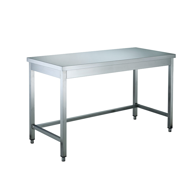 Commercial stainless steel worktable in a professional kitchen environment