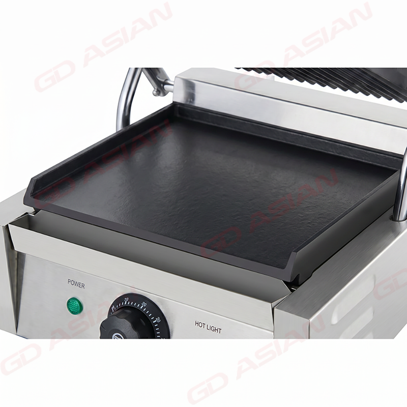 Single Head Contact Grill Top Ribbed Grooved Plate Bottom Flat Plate