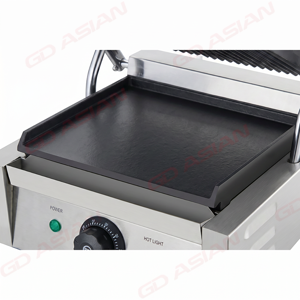 Single Head Contact Grill Top Ribbed Grooved Plate Bottom Flat Plate