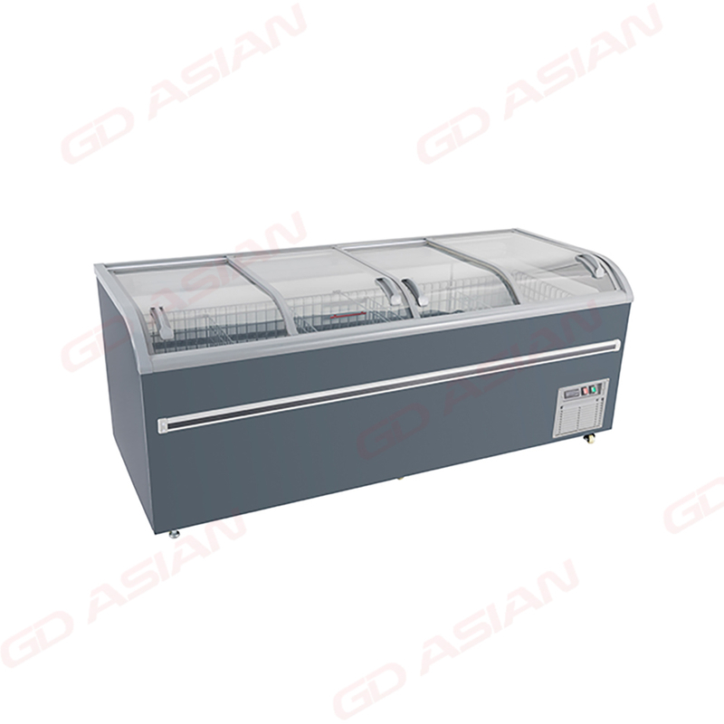 Combined Island Freezer Curved Glass Top With Sliding Lids