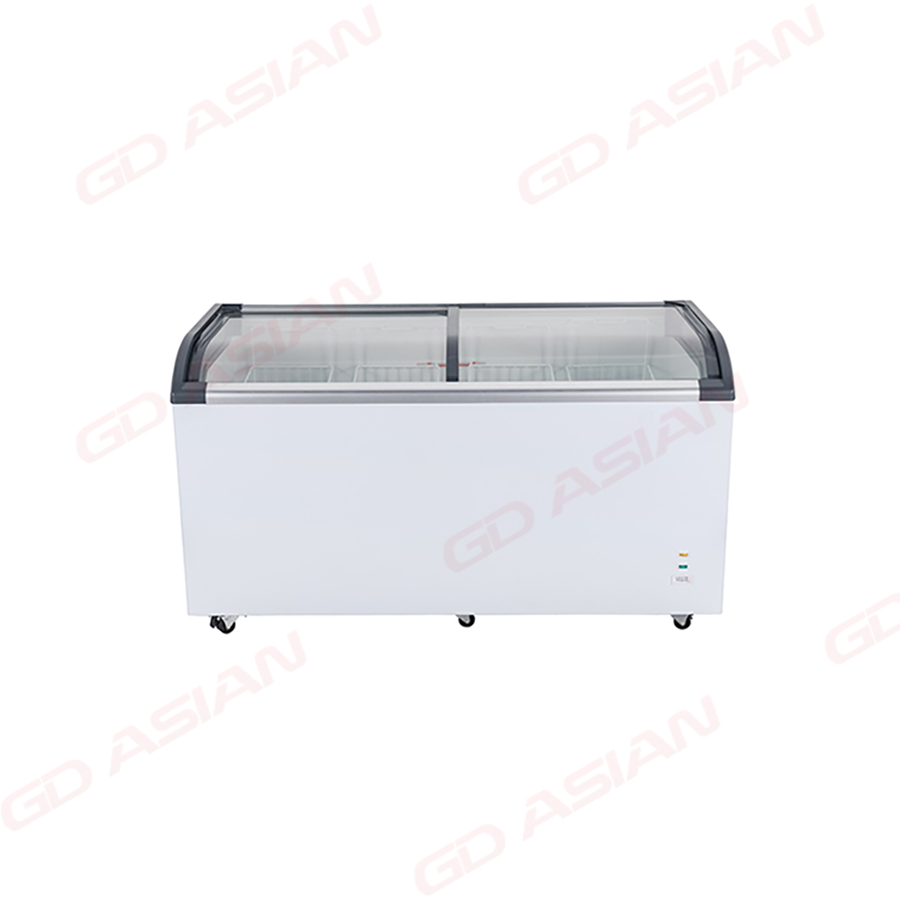Curved Sliding Glass Lid Chest Freezer Commercial Display