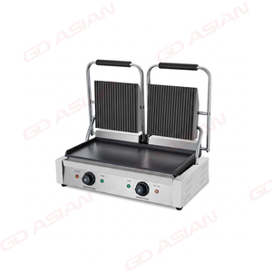 Double Contact Grill with Ribbed Top Flat Bottom Plate