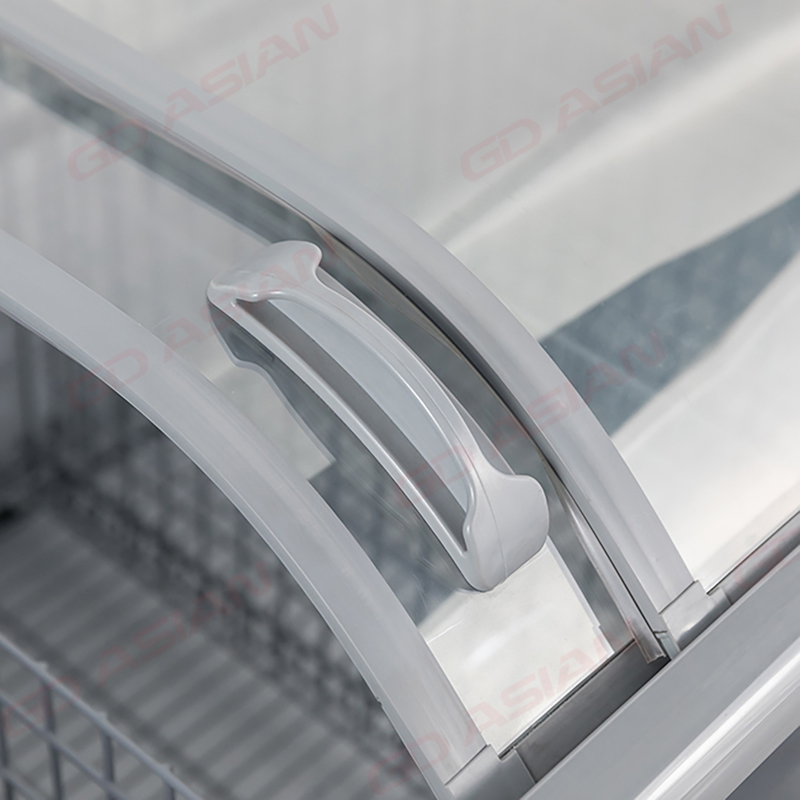 Combined Island Freezer Curved Glass Top With Sliding Lids