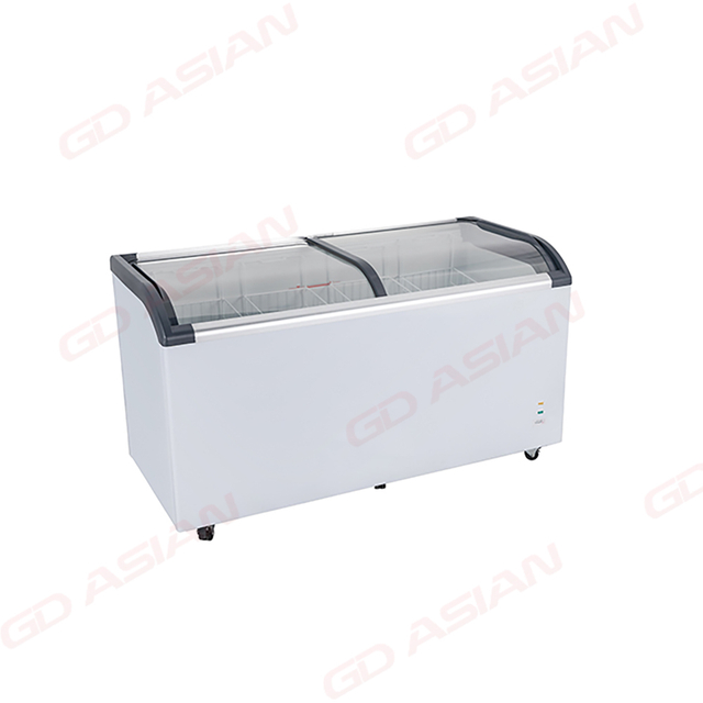 Curved Sliding Glass Lid Chest Freezer Commercial Display