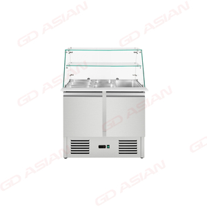 Double Door Stainless Steel Saladette with Glass Cover and Shelf