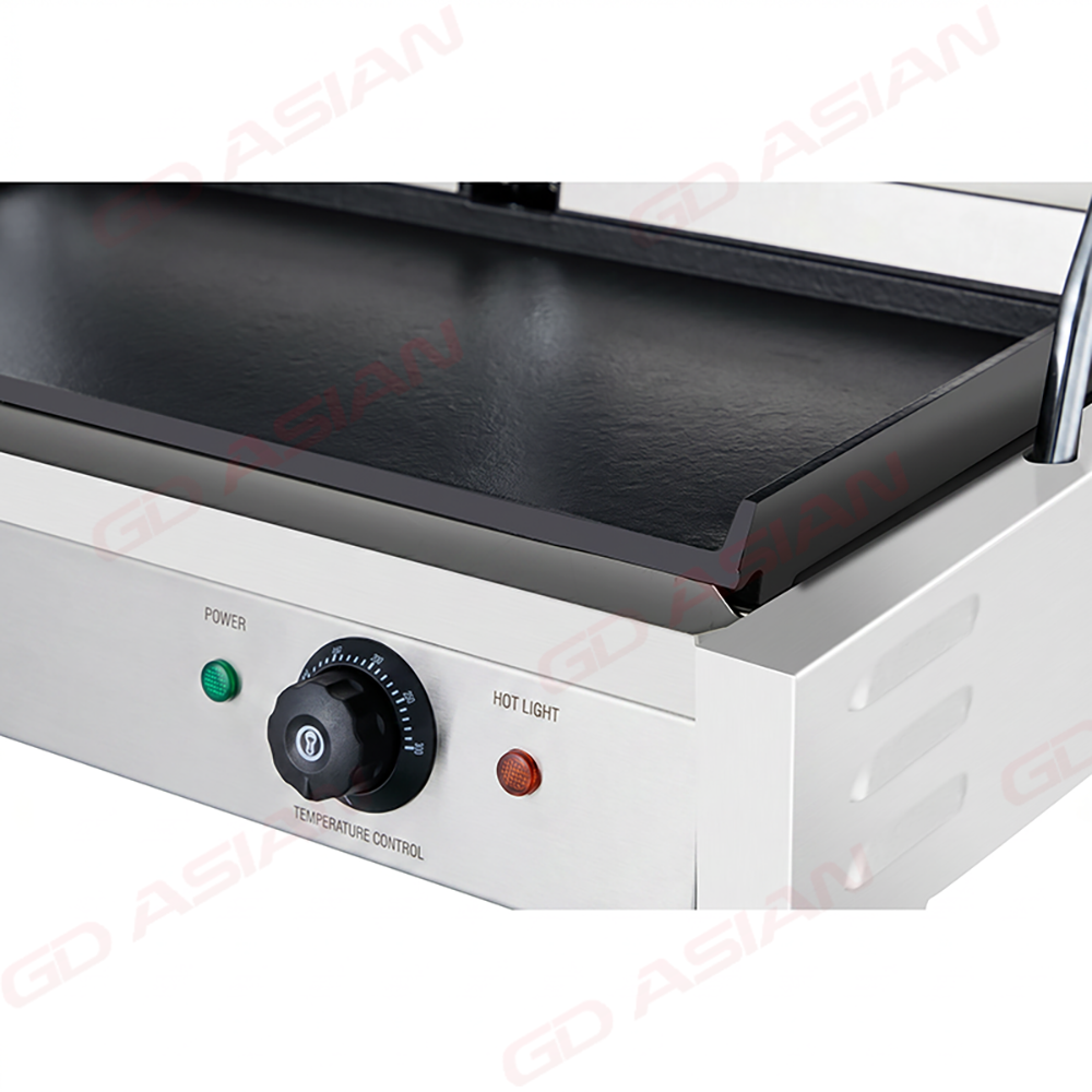 Double Contact Grill with Ribbed Top Flat Bottom Plate