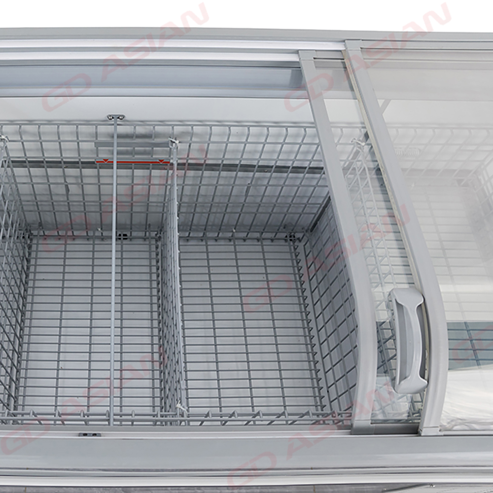 Combined Island Freezer Curved Glass Top With Sliding Lids