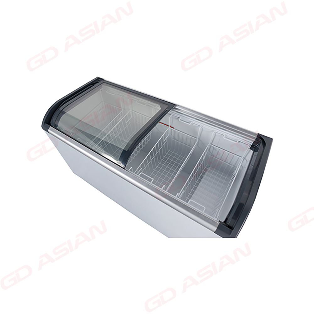 Curved Sliding Glass Lid Chest Freezer Commercial Display
