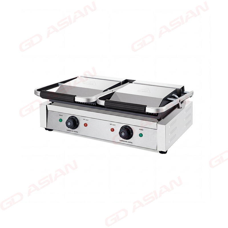 Double Contact Grill with Ribbed Top Flat Bottom Plate