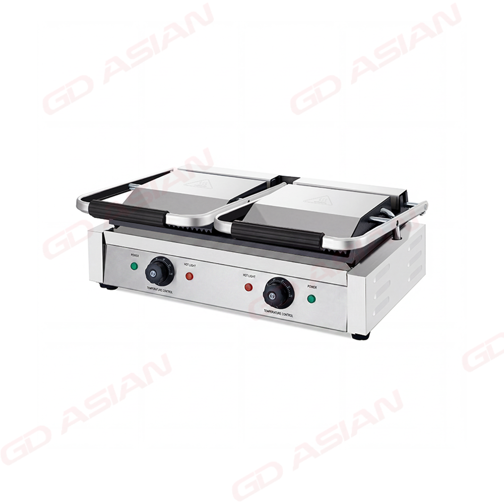 Double Contact Grill with Ribbed Top Flat Bottom Plate